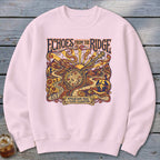 Pink sweatshirt with "Echoes From The Ridge" and Appalachian music celebration graphic.