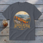 Gray t-shirt with "Appalachia Wild" text and mountain landscape graphic.