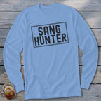 Light blue long-sleeve shirt with "SANG HUNTER" in black text inside a rectangle.