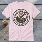 Light pink t-shirt with "Holler Wifi: No Signal, No Problem" circular graphic.