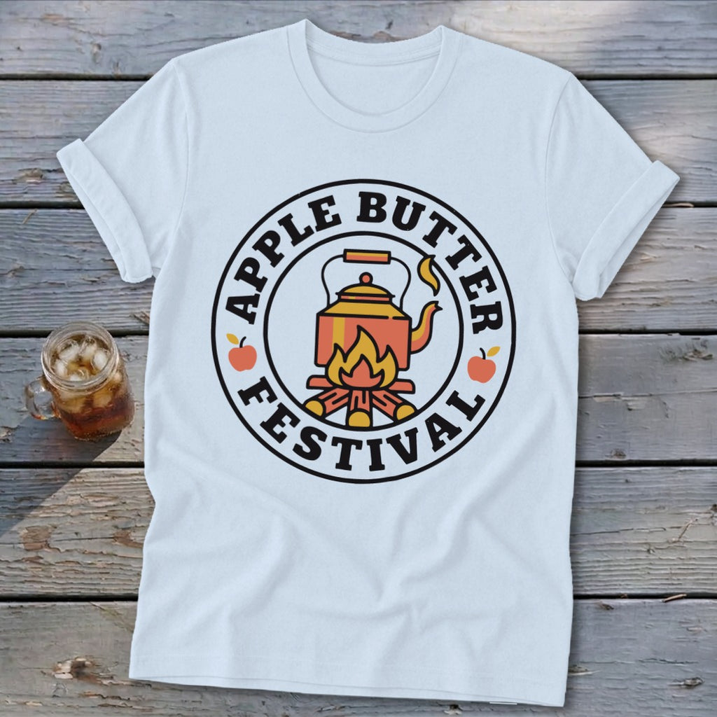 White t-shirt with "Apple Butter Festival" logo featuring a kettle over a campfire.