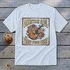 White t-shirt with "Mountain Soul and Front Porch Pickin" text and guitar graphic.