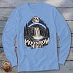 Long sleeve shirt with "Moonbow Night" text and waterfall graphic.