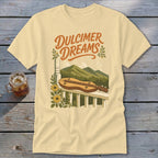 T-shirt with "Dulcimer Dreams" text and mountain scene with a dulcimer.