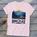 Light pink t-shirt with "The Home Place" text and a rural landscape design.