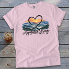 Pink t-shirt with a heart-shaped mountain landscape and "Appalachia Strong" text.