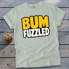 A light green t-shirt with the word BUMFUZZLED printed in yellow and white on the front.