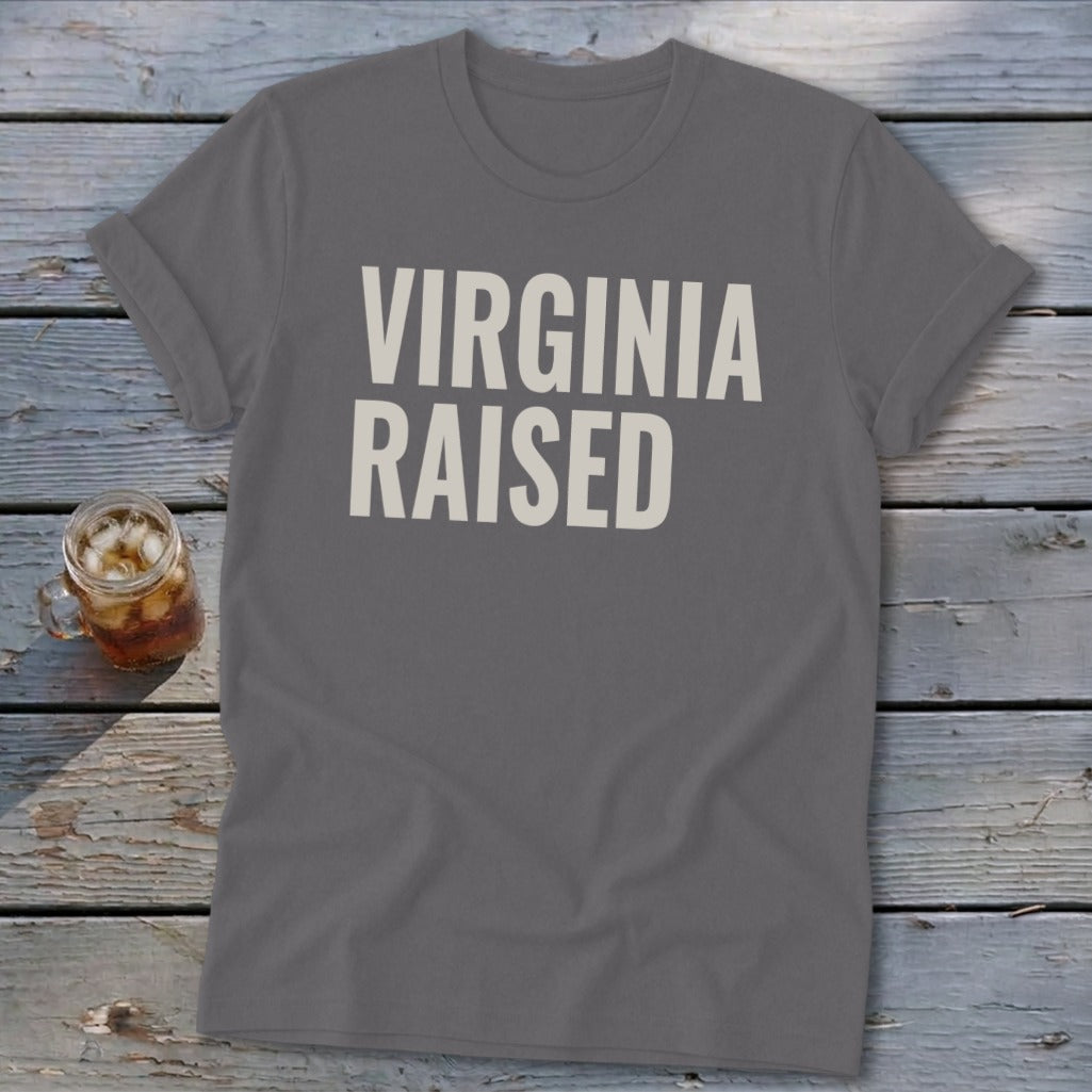 Gray t-shirt with "Virginia Raised" printed in white.