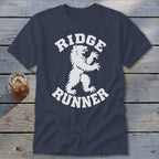 Navy t-shirt with white "Ridge Runner" text and bear graphic.