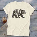 Off-white t-shirt featuring a dark bear silhouette filled with the word Appalachia in uppercase letters.