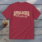 Red t-shirt with "APPALACHIA #Kentucky" text in beige.