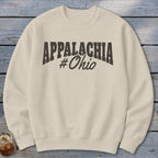 Cream crewneck sweatshirt with "APPALACHIA #Ohio" graphic