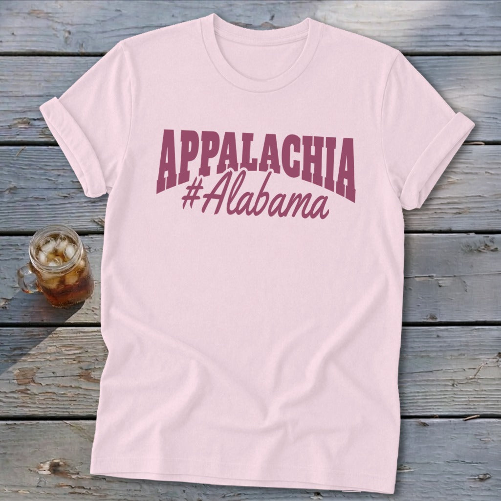 Pink t-shirt with "APPALACHIA #Alabama" text in dark pink.