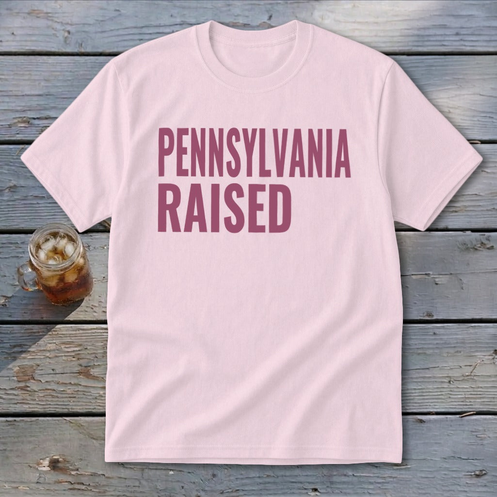 Light pink t-shirt with "PENNSYLVANIA RAISED" in dark pink text.