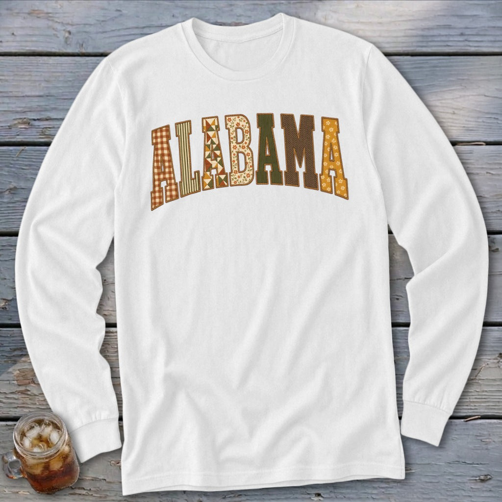 Alabama Faux Embroidery Letters Long Sleeve Tee