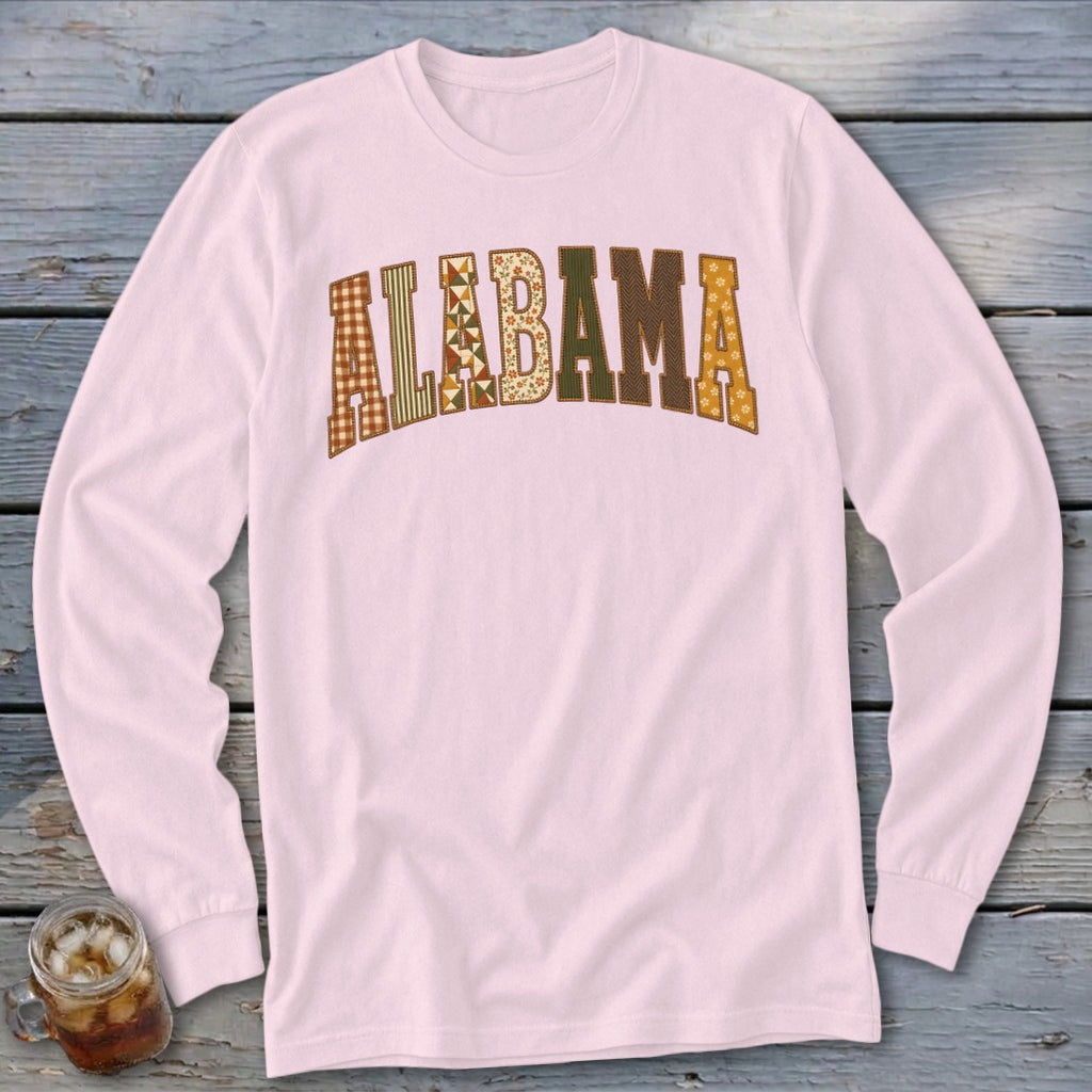 Alabama Faux Embroidery Letters Long Sleeve Tee