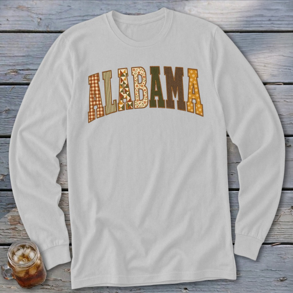 Alabama Faux Embroidery Letters Long Sleeve Tee