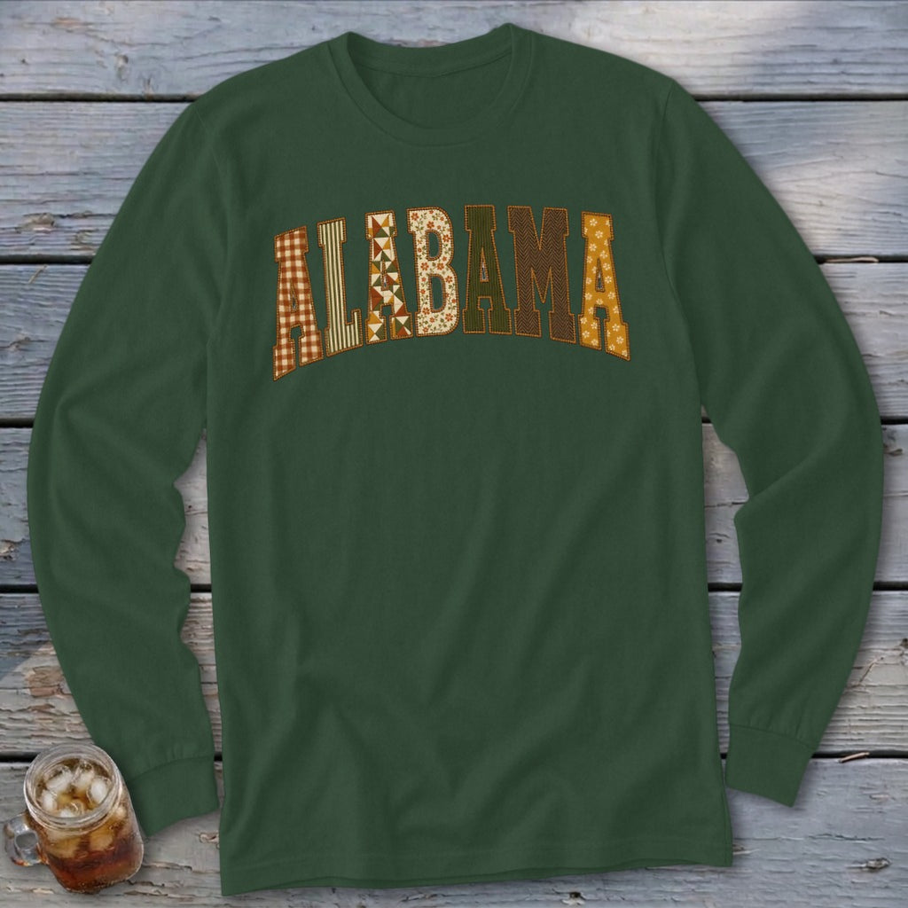 Alabama Faux Embroidery Letters Long Sleeve Tee