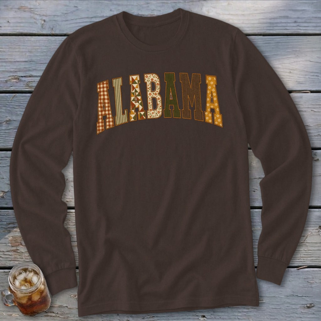 Alabama Faux Embroidery Letters Long Sleeve Tee