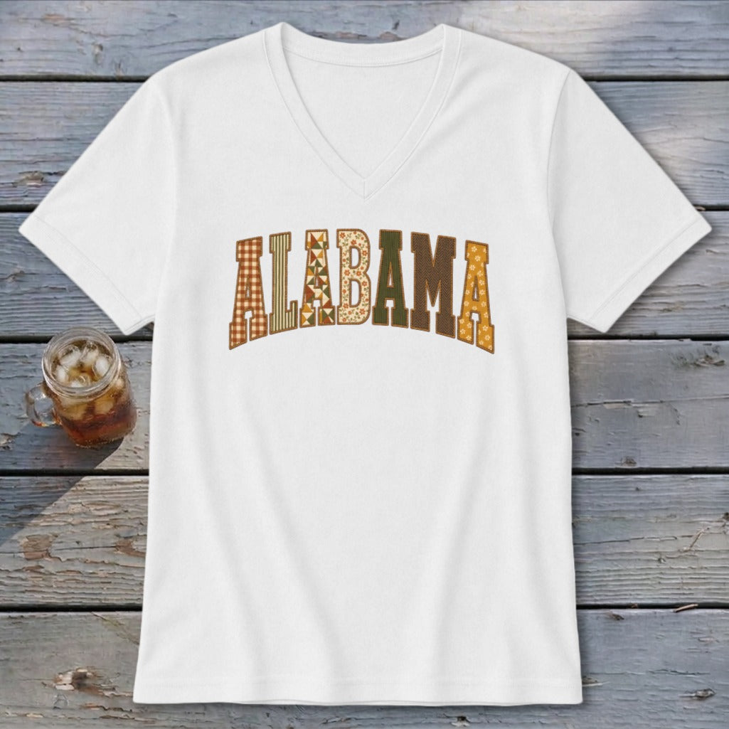Alabama Faux Embroidery Letters V-neck