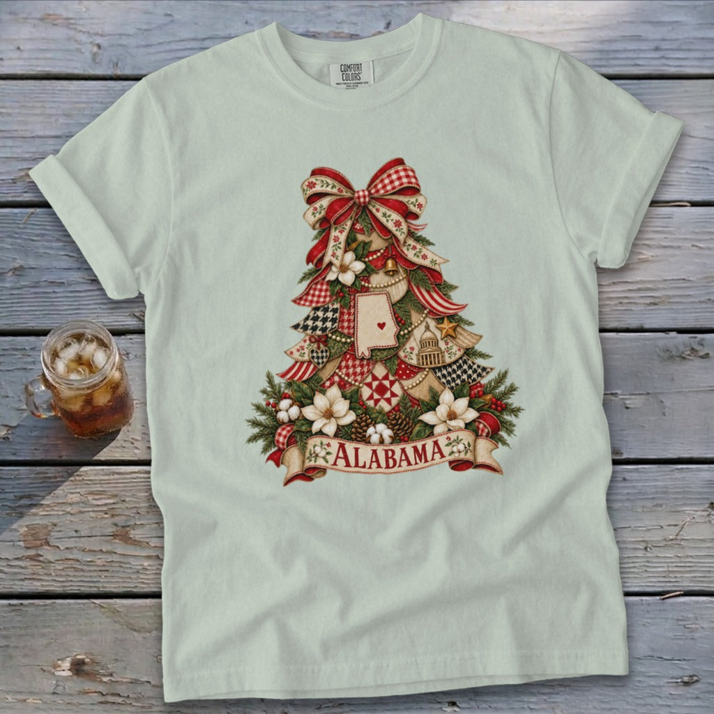 Alabama Faux Patchwork Christmas Tree Signature Tee