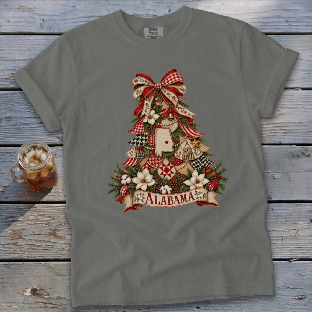 Alabama Faux Patchwork Christmas Tree Signature Tee