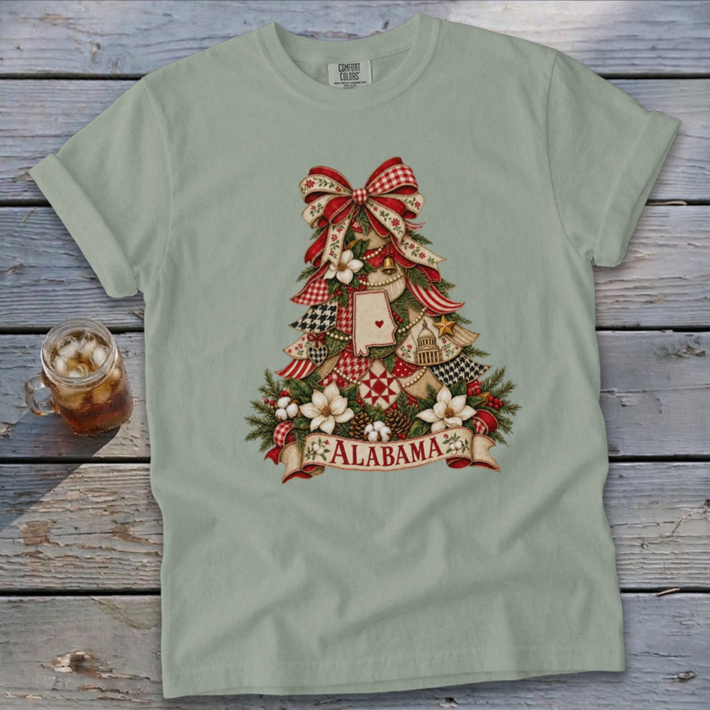 Alabama Faux Patchwork Christmas Tree Signature Tee