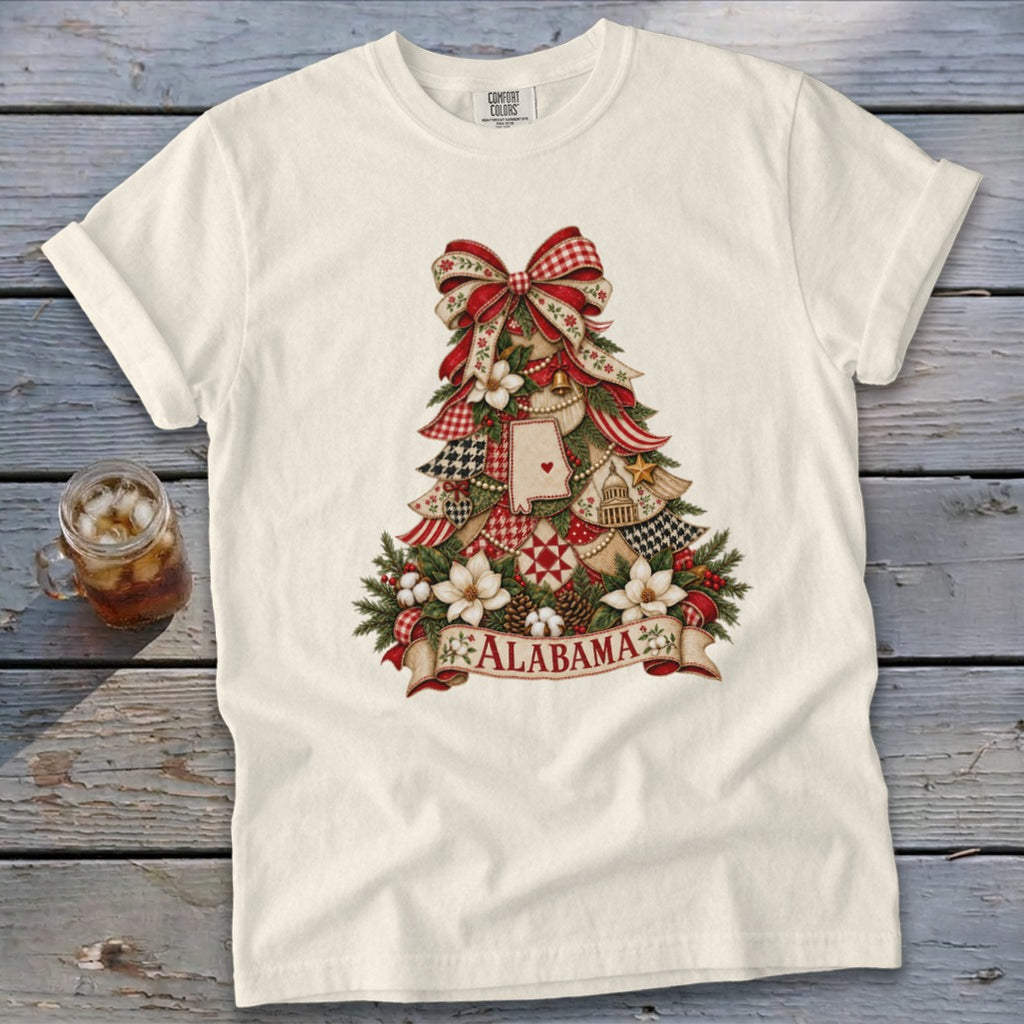 Alabama Faux Patchwork Christmas Tree Signature Tee