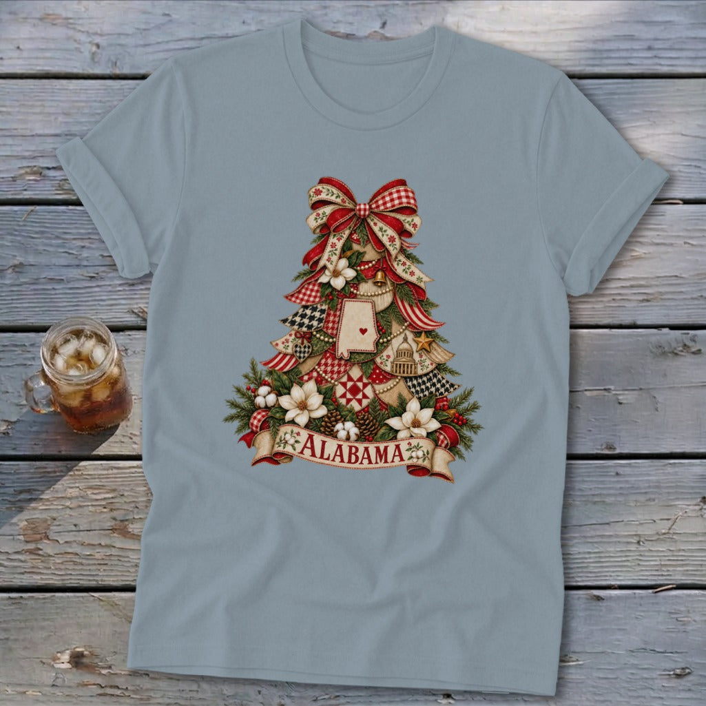 Alabama Faux Patchwork Christmas Tree Softstyle Tee