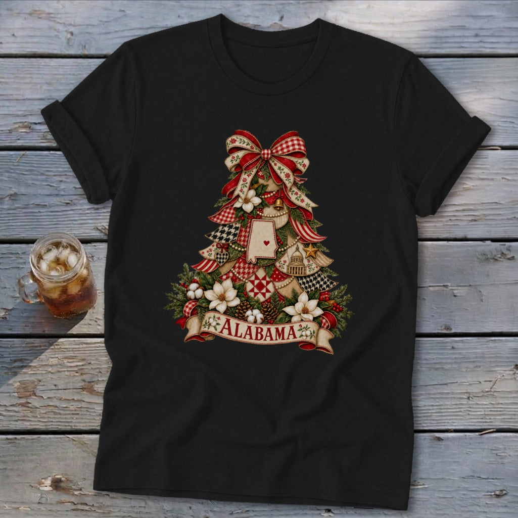 Alabama Faux Patchwork Christmas Tree Softstyle Tee