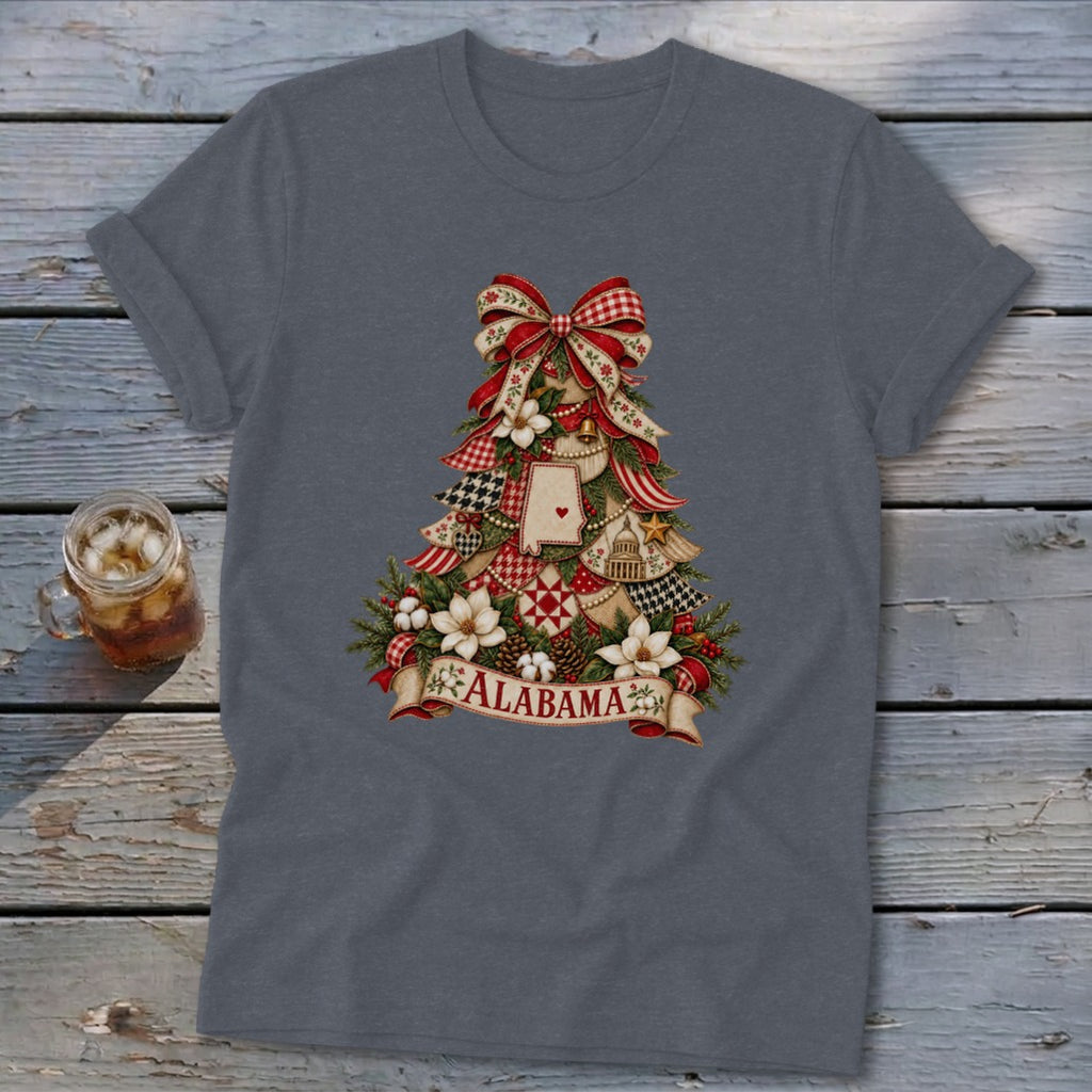 Alabama Faux Patchwork Christmas Tree Softstyle Tee