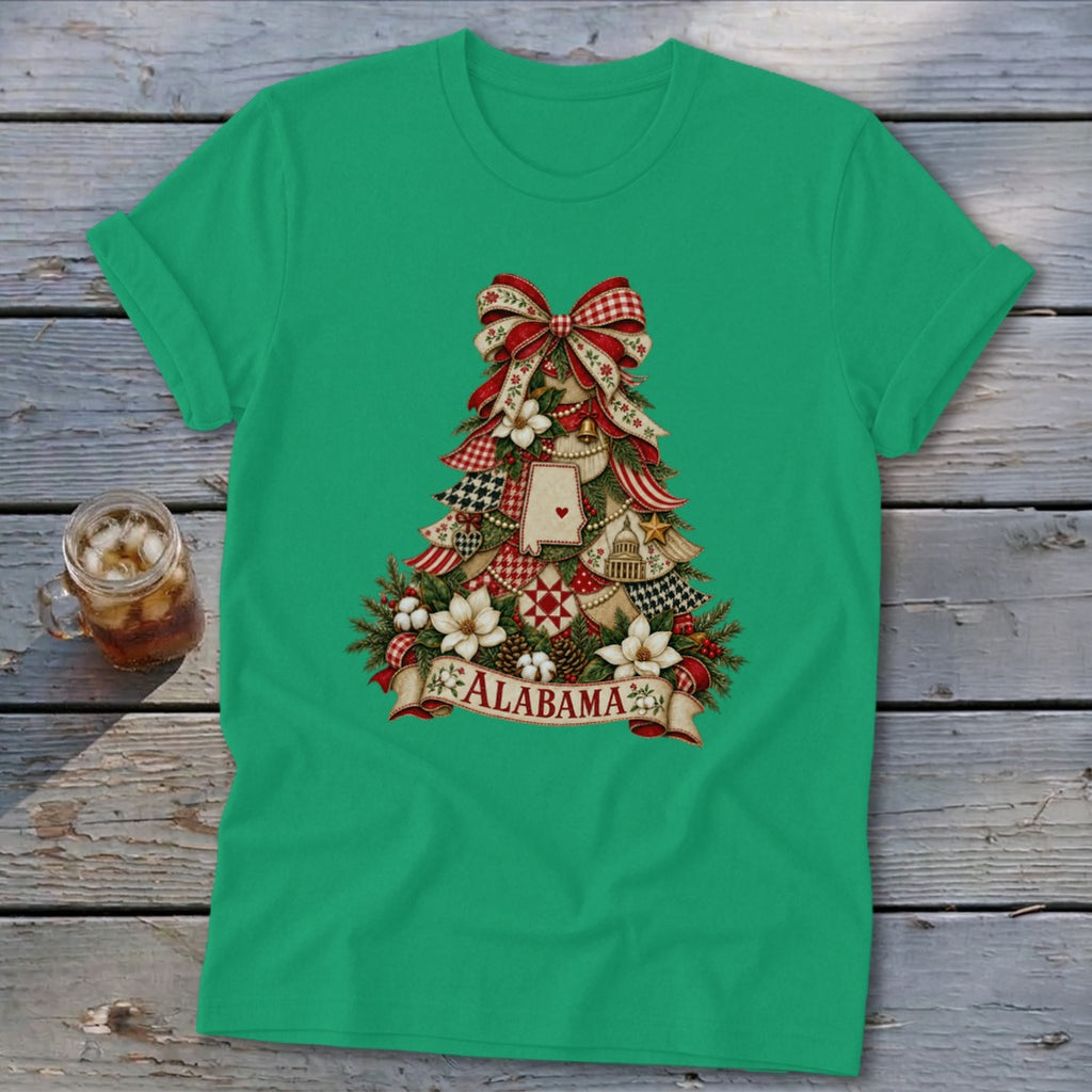 Alabama Faux Patchwork Christmas Tree Softstyle Tee