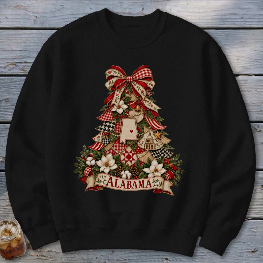 Alabama Faux Patchwork Christmas Tree Sweatshirt