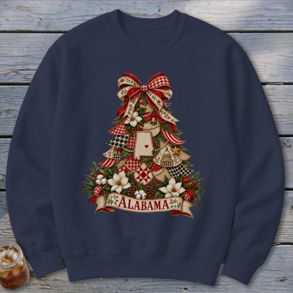 Alabama Faux Patchwork Christmas Tree Sweatshirt