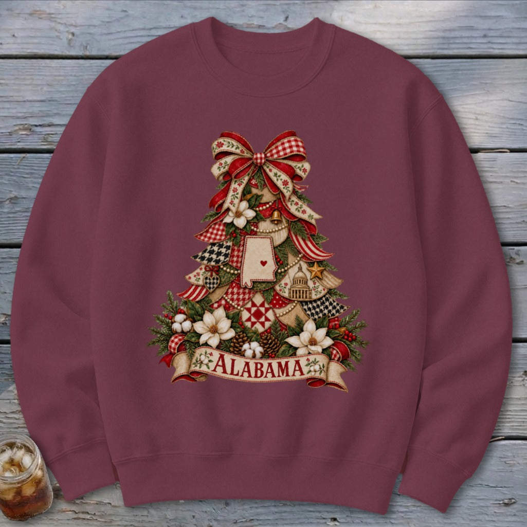 Alabama Faux Patchwork Christmas Tree Sweatshirt
