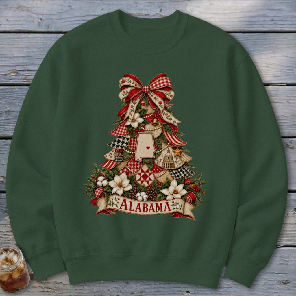 Alabama Faux Patchwork Christmas Tree Sweatshirt
