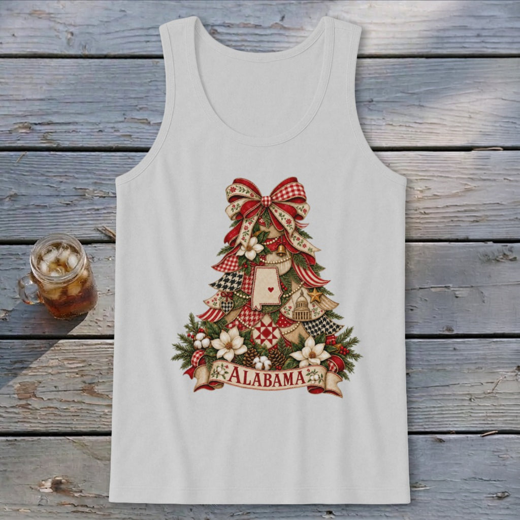 Alabama Faux Patchwork Christmas Tree Tank Top