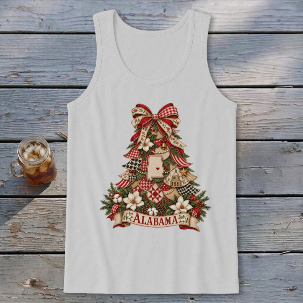 Alabama Faux Patchwork Christmas Tree Tank Top