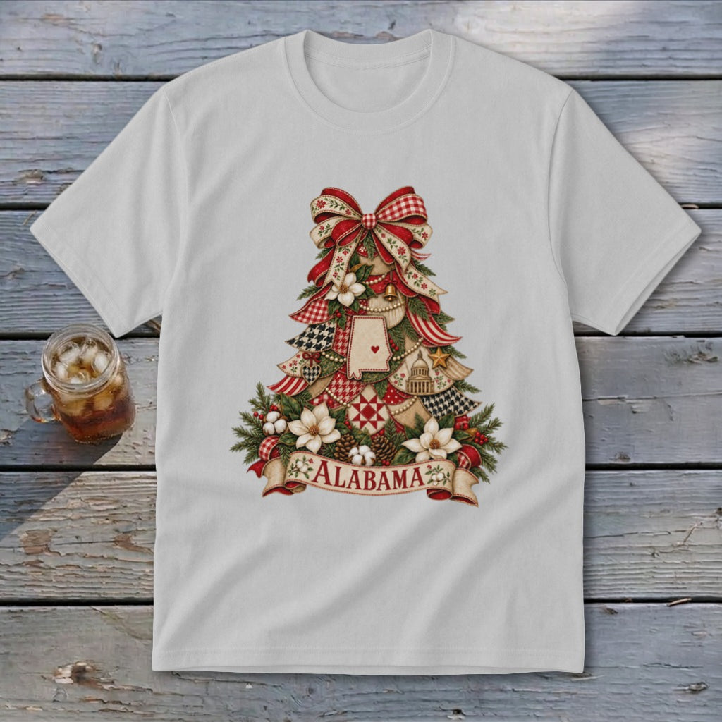 Alabama Faux Patchwork Christmas Tree Youth Tee