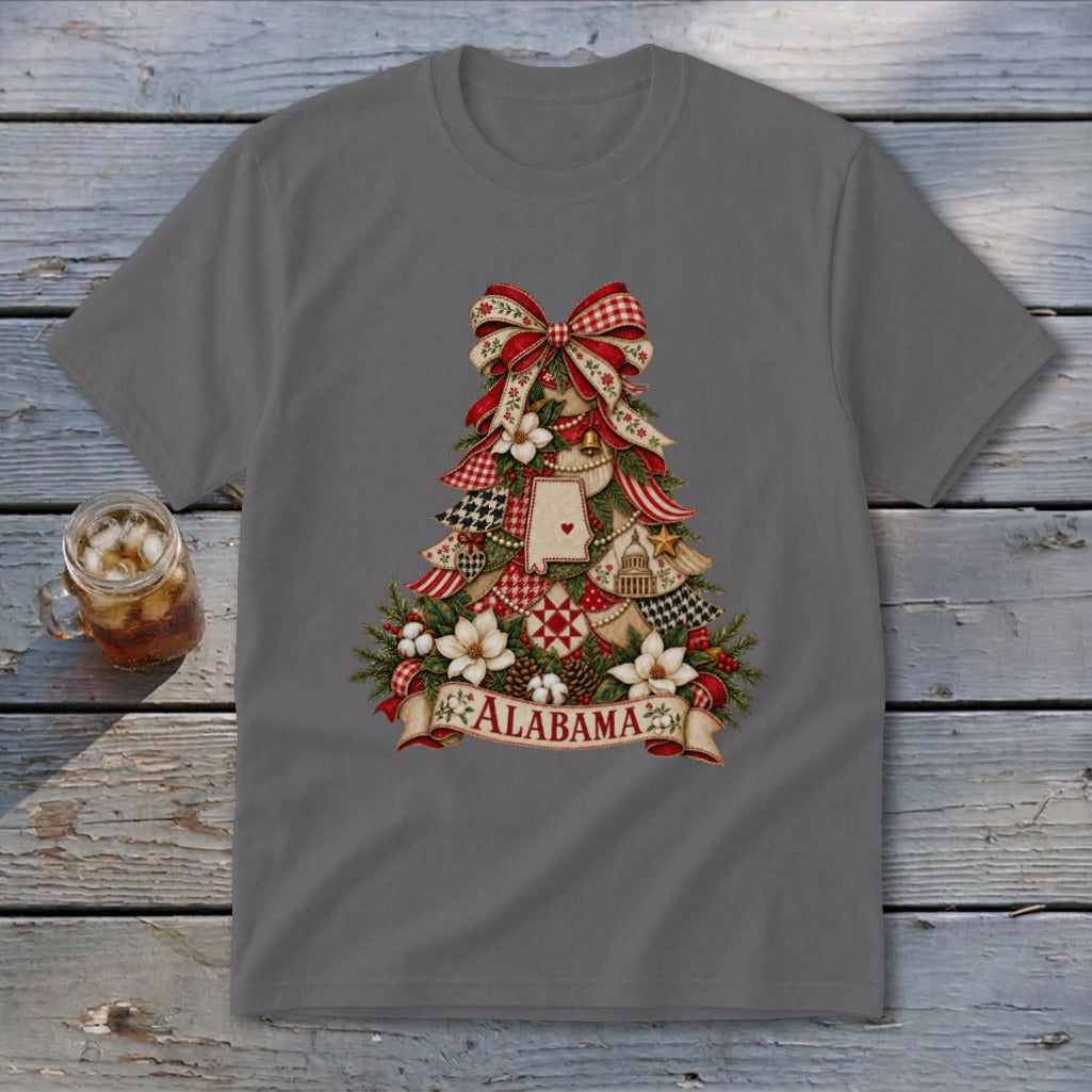 Alabama Faux Patchwork Christmas Tree Youth Tee
