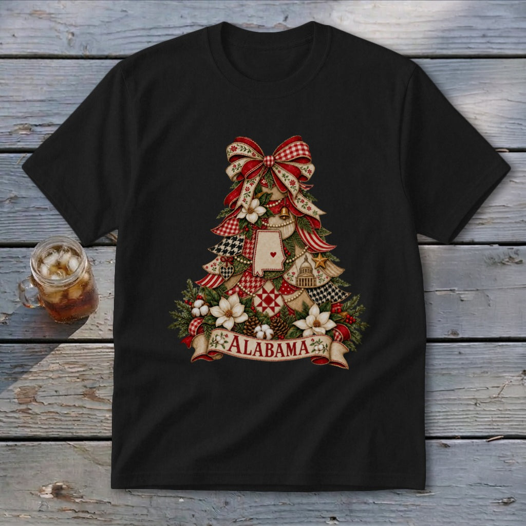 Alabama Faux Patchwork Christmas Tree Youth Tee