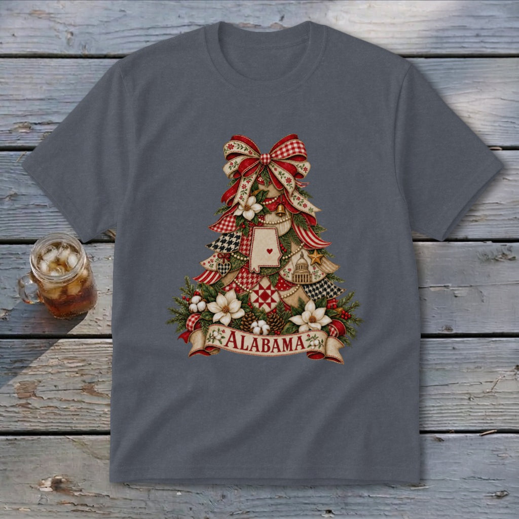 Alabama Faux Patchwork Christmas Tree Youth Tee