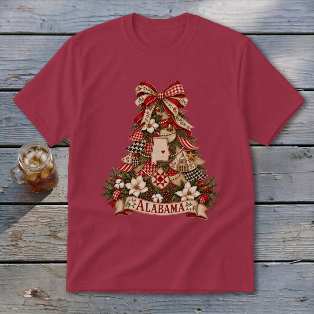 Alabama Faux Patchwork Christmas Tree Youth Tee