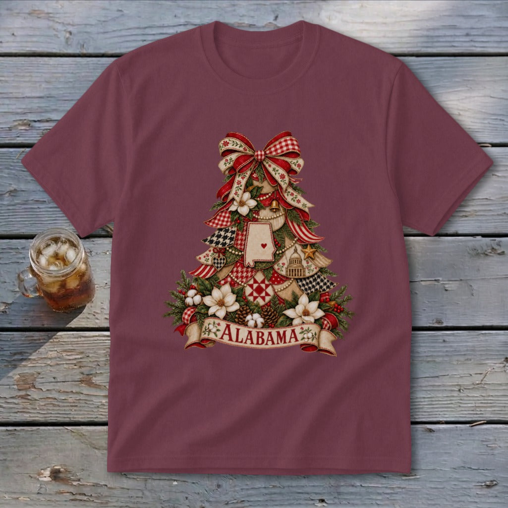 Alabama Faux Patchwork Christmas Tree Youth Tee