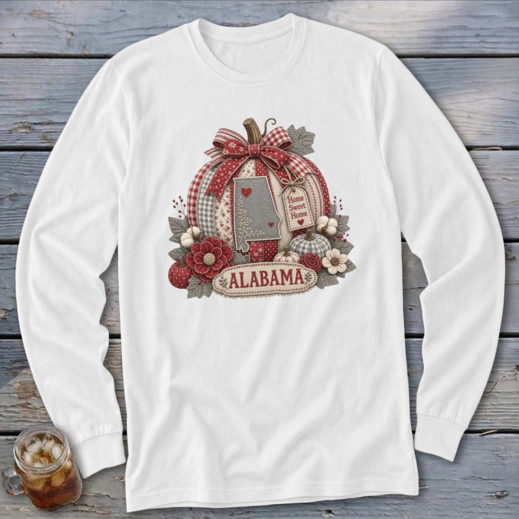 Alabama Faux Patchwork Pumpkin Long Sleeve Tee