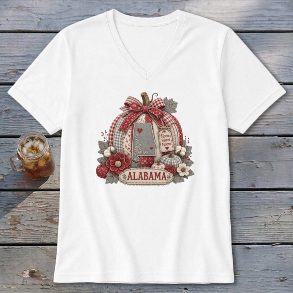 Alabama Faux Patchwork Pumpkin V-neck