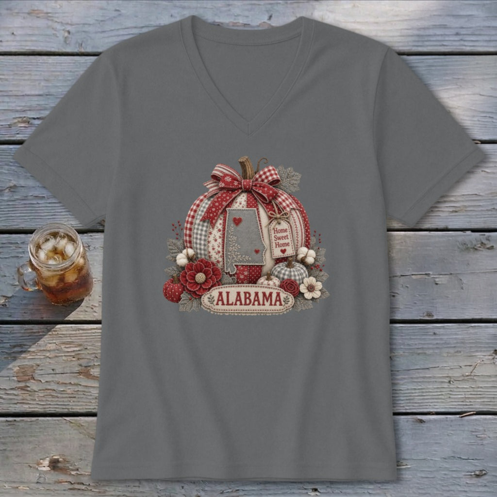Alabama Faux Patchwork Pumpkin V-neck