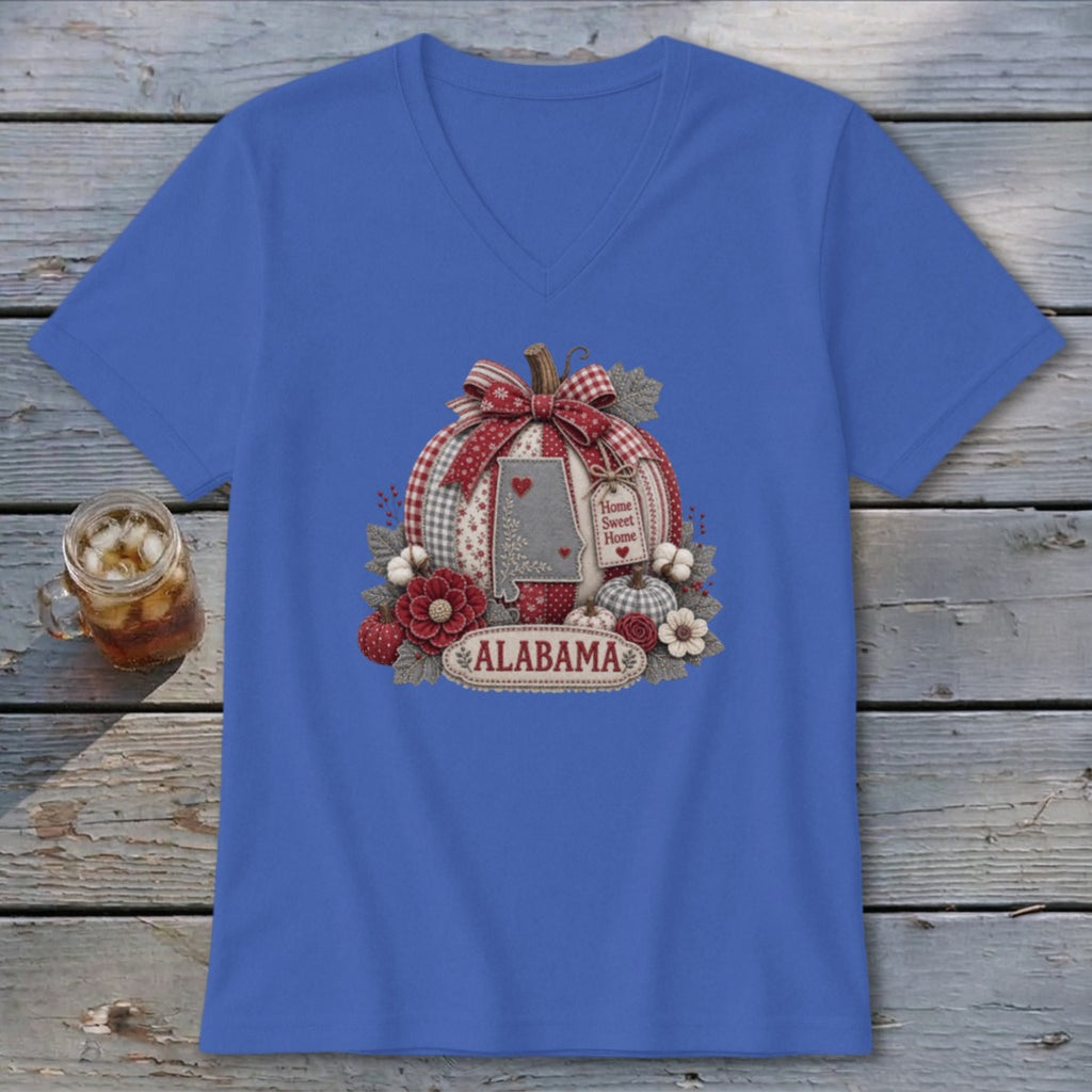 Alabama Faux Patchwork Pumpkin V-neck