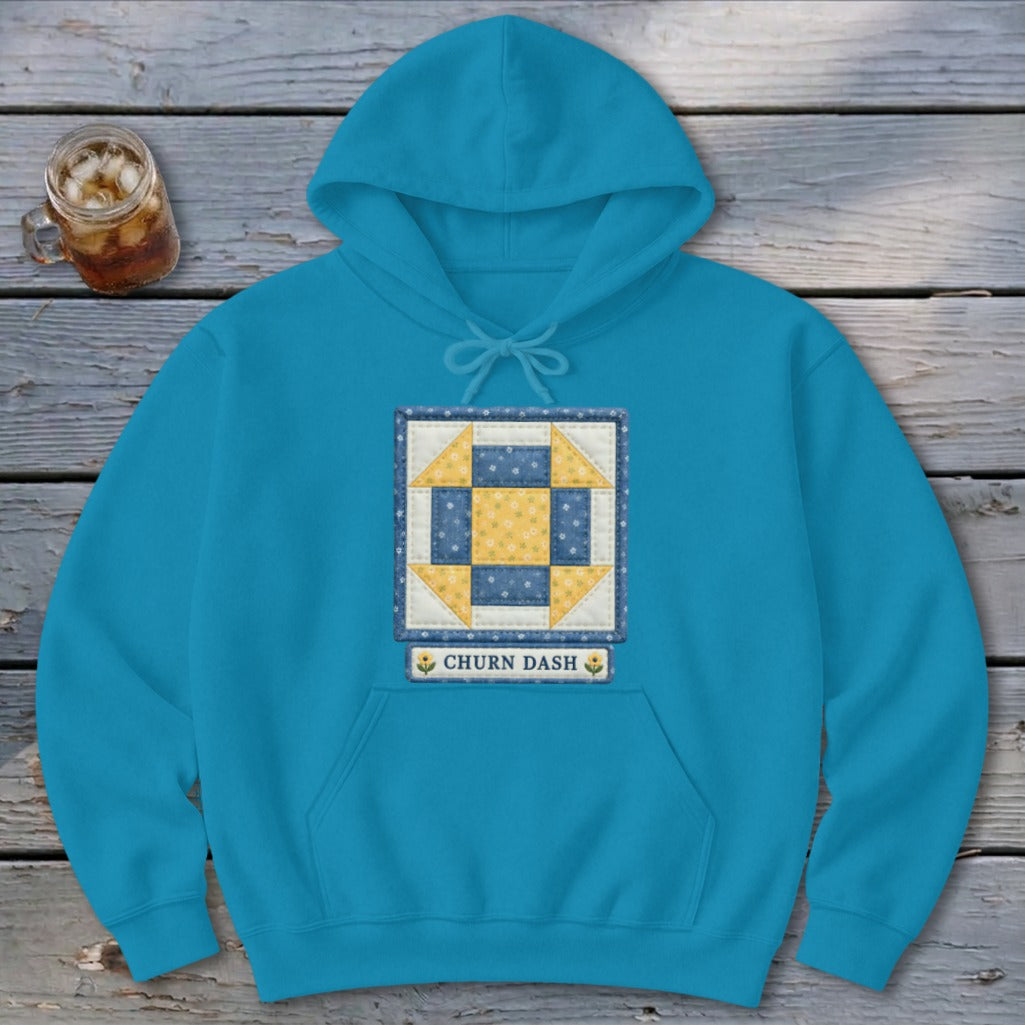 Churn Dash Faux Quilt Block Hoodie