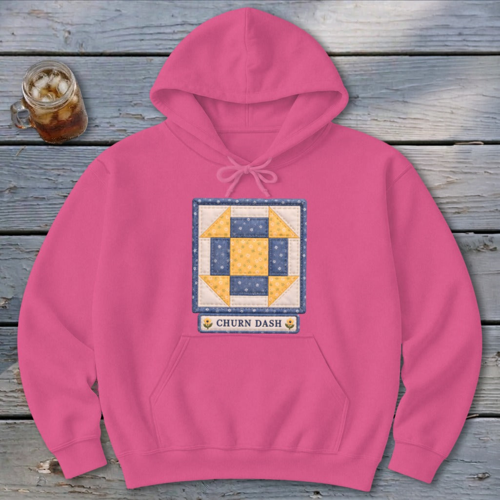 Churn Dash Faux Quilt Block Hoodie